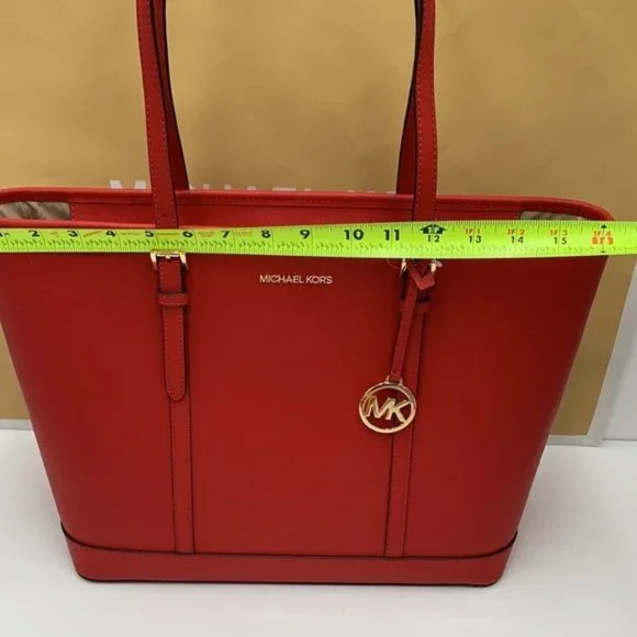 MICHAEL KORS JET SET TRAVEL LARGE TOP ZIP SHOULDER TOTE FLAME - Picture 10 of 15